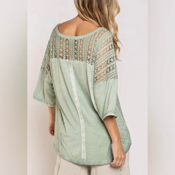 POL Boho Crochet Top In Lace Mint Green - Picture 2 of 6